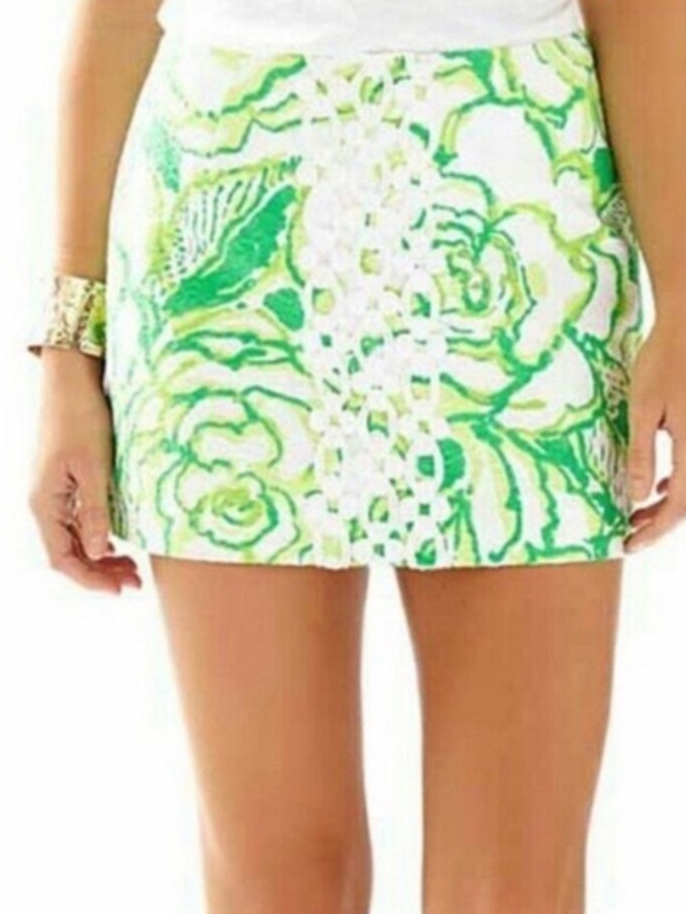 NEW Lilly Pulitzer Tate Skirt Resort White Heartbreakers Size 10 Green Floral